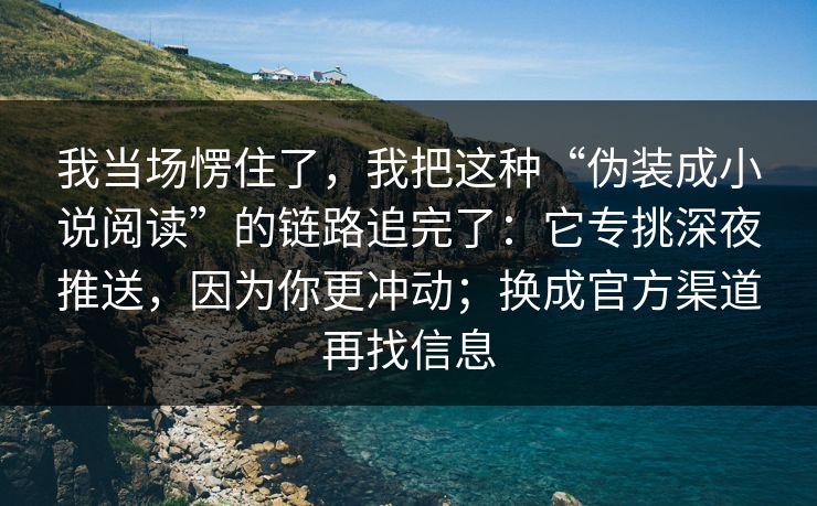 我当场愣住了，我把这种“伪装成小说阅读”的链路追完了：它专挑深夜推送，因为你更冲动；换成官方渠道再找信息