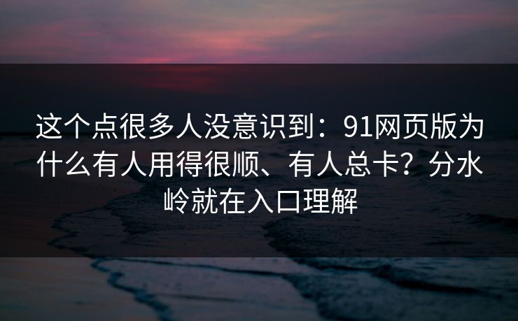 这个点很多人没意识到:91网页版为什么有人用得很顺、有人总卡?分水岭就在入口理解