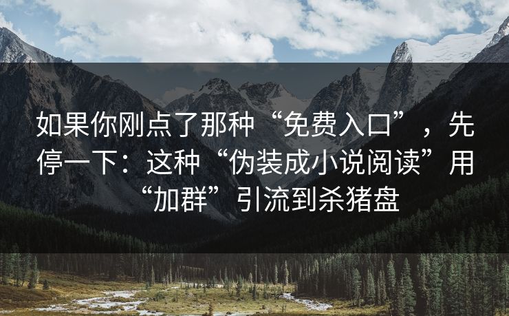 如果你刚点了那种“免费入口”，先停一下：这种“伪装成小说阅读”用“加群”引流到杀猪盘