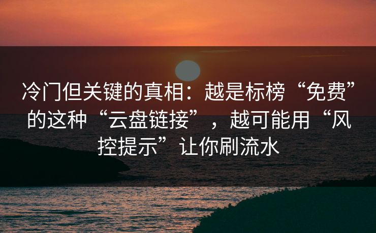 冷门但关键的真相：越是标榜“免费”的这种“云盘链接”，越可能用“风控提示”让你刷流水