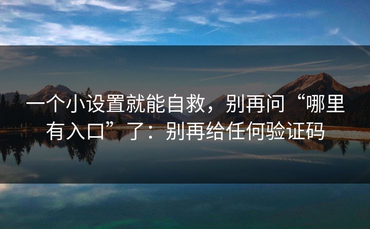 一个小设置就能自救，别再问“哪里有入口”了：别再给任何验证码