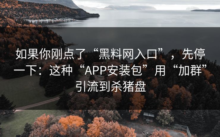 如果你刚点了“黑料网入口”，先停一下：这种“APP安装包”用“加群”引流到杀猪盘