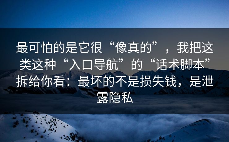 最可怕的是它很“像真的”，我把这类这种“入口导航”的“话术脚本”拆给你看：最坏的不是损失钱，是泄露隐私