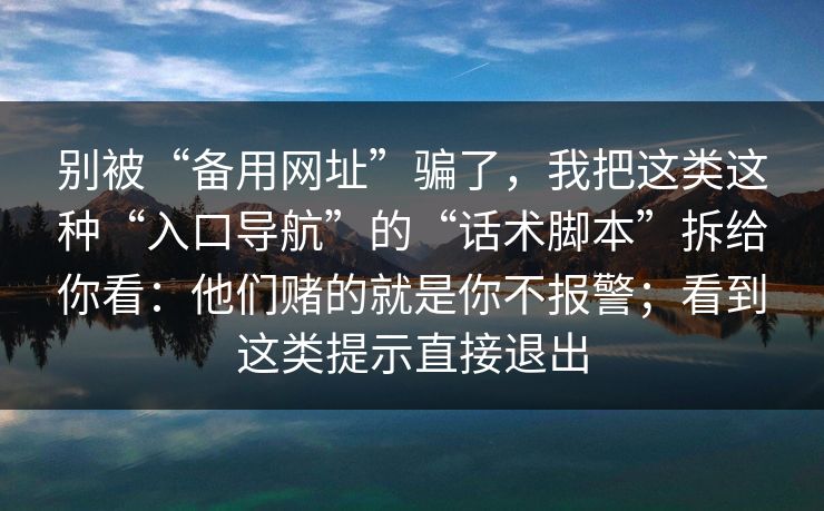 别被“备用网址”骗了，我把这类这种“入口导航”的“话术脚本”拆给你看：他们赌的就是你不报警；看到这类提示直接退出