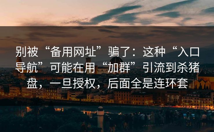 别被“备用网址”骗了：这种“入口导航”可能在用“加群”引流到杀猪盘，一旦授权，后面全是连环套