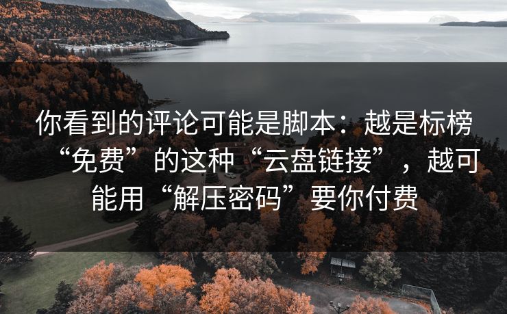 你看到的评论可能是脚本：越是标榜“免费”的这种“云盘链接”，越可能用“解压密码”要你付费