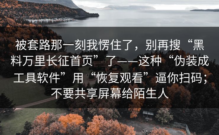 被套路那一刻我愣住了，别再搜“黑料万里长征首页”了——这种“伪装成工具软件”用“恢复观看”逼你扫码；不要共享屏幕给陌生人