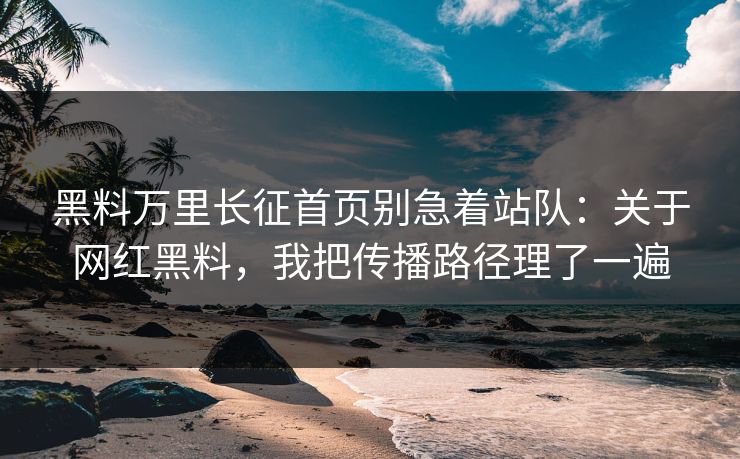 黑料万里长征首页别急着站队：关于网红黑料，我把传播路径理了一遍